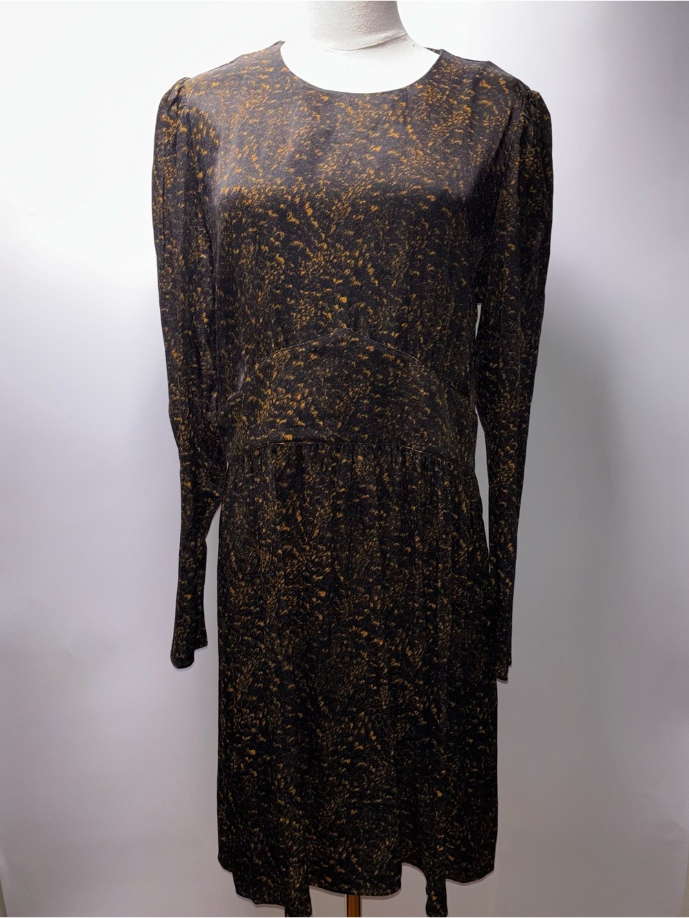 & Other Stories Long Sleeve Black Dress with Rust Color Speckle Print Size 12